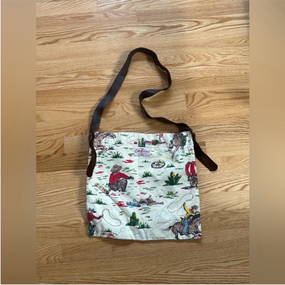 Cath Kidson vintage cowboy cream western shoulder bag tote pattern leather strap
